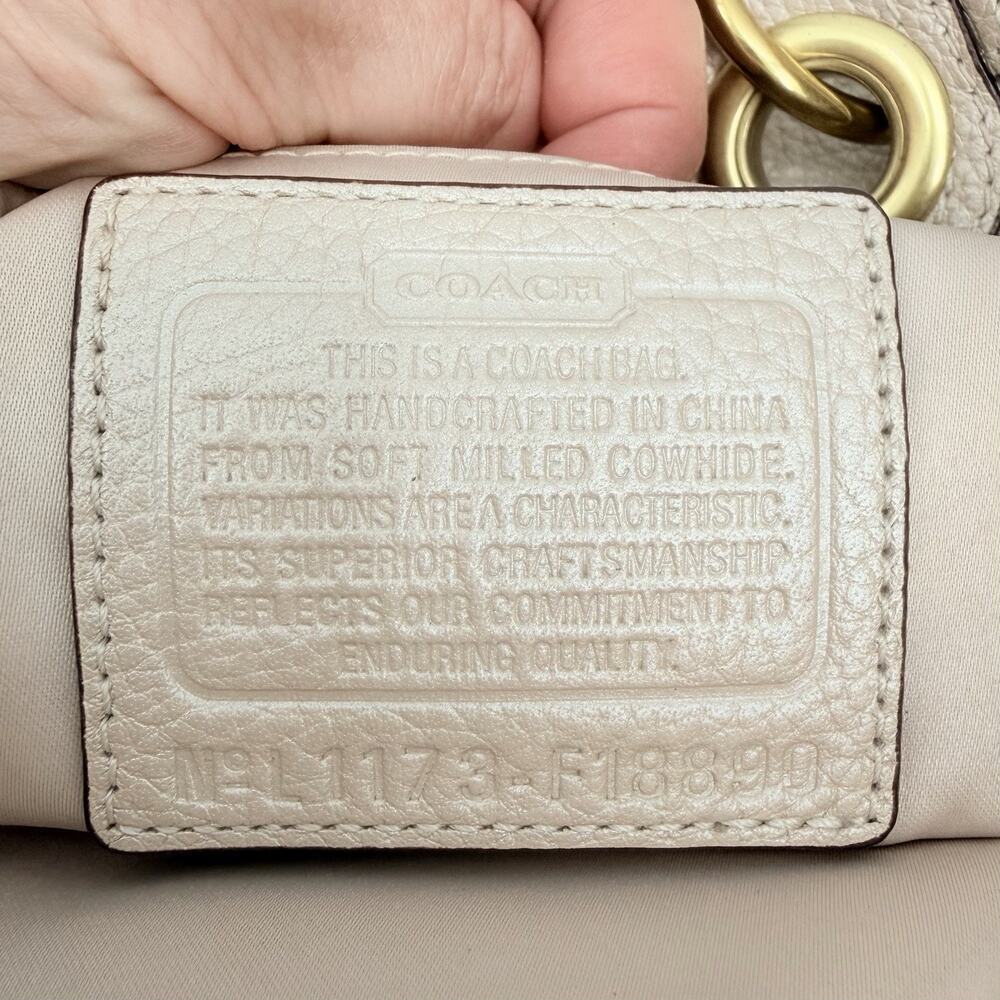 COACH PENELOPE Champagne Pebbled Leather Buckle Tote Shoulder Handbag F-18890 - Picture 7 of 13